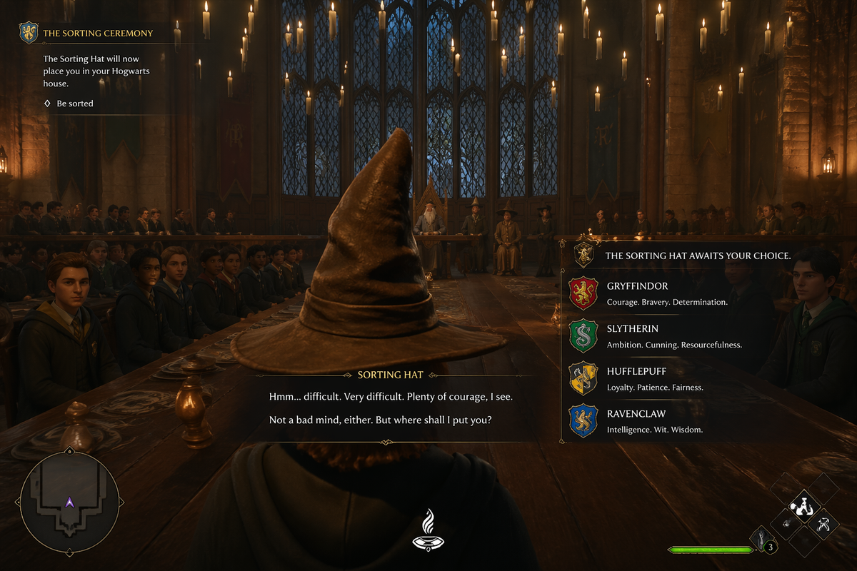 A first-person in-game screenshot from a AAA 3D ARPG based on Harry Potter, depi