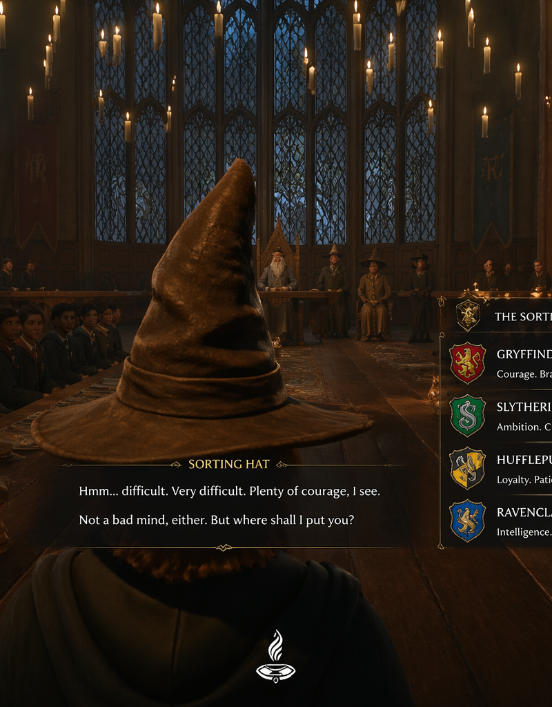 A first-person in-game screenshot from a AAA 3D ARPG based on Harry Potter, depi