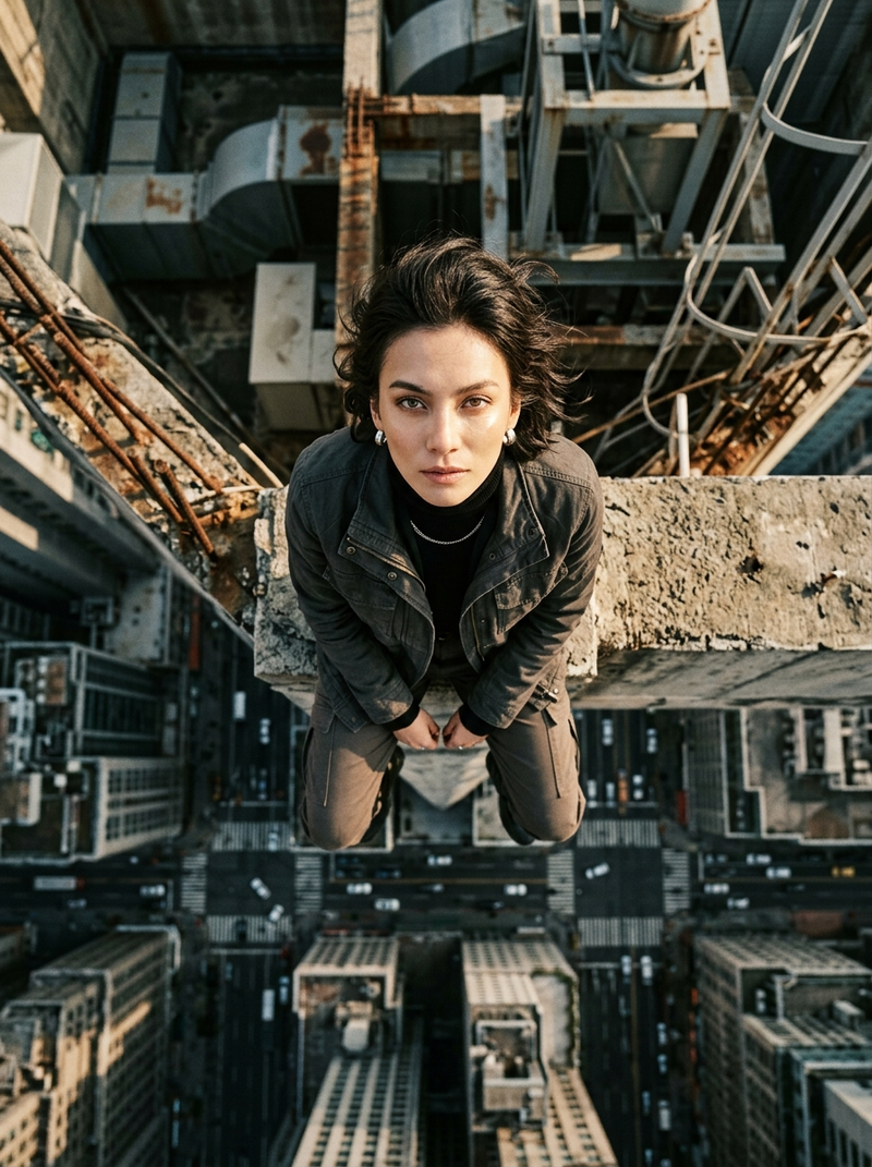 { "prompt": "Cinematic film still, **extreme top-down MEDIUM shot**