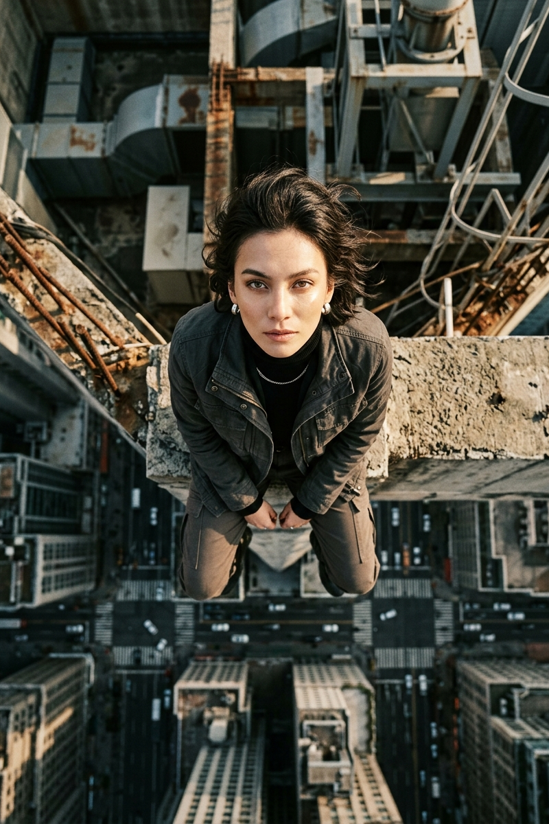 { "prompt": "Cinematic film still, **extreme top-down MEDIUM shot**