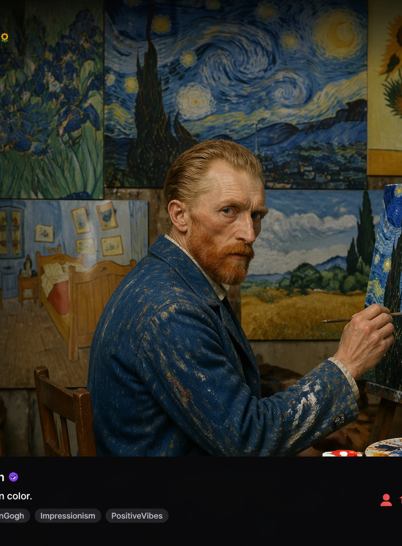 A screenshot from a Twitch livestream featuring Van Gogh seemingly transported t