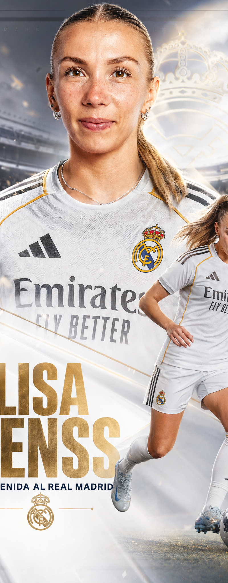 Crea un póster de anuncio de fichaje de fútbol de alta gama para Elisa Senss que