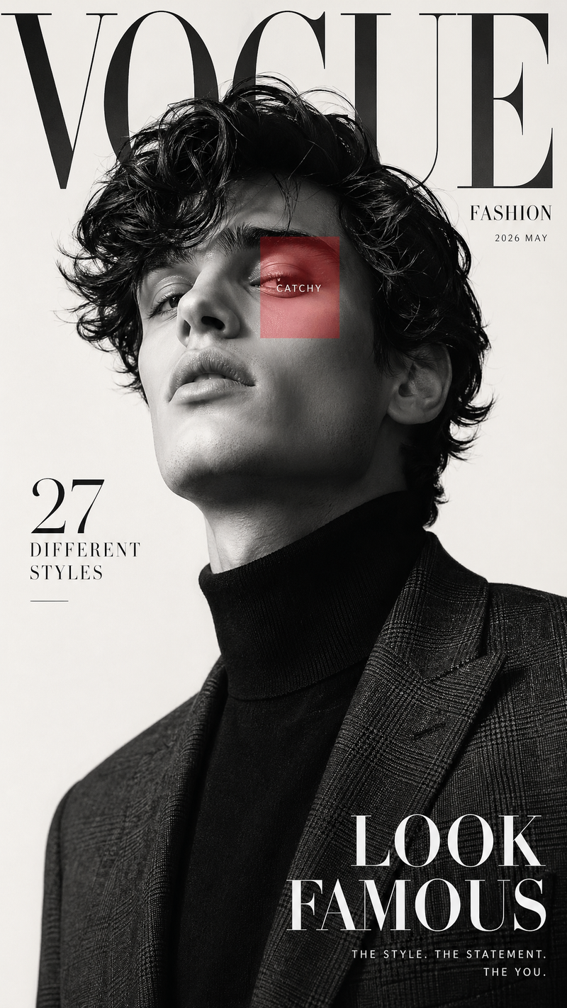 Create a high fashion editorial magazine cover inspired by luxury fashion public