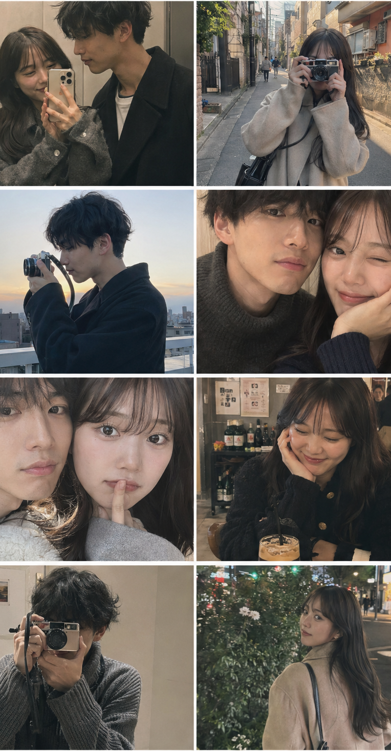 Displayed in a grid format, these 16 photos, taken with an iPhone, show a Japane