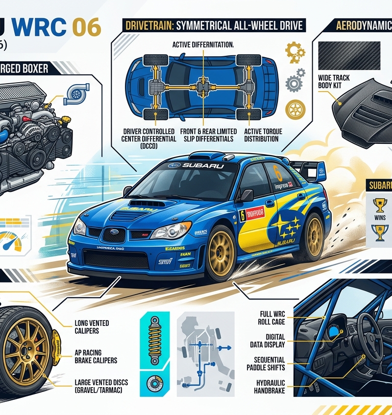 Create a visually rich infographic about (SUBARU WRC 06)