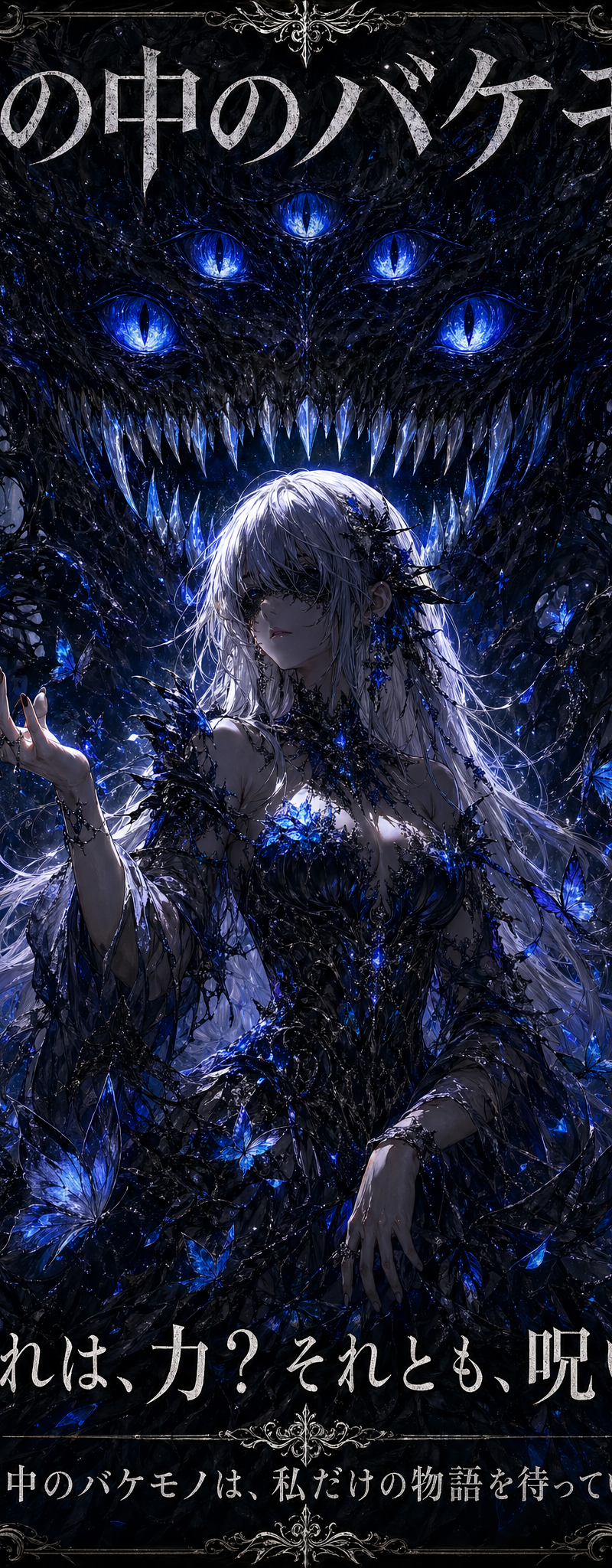 A dark fantasy gothic poster in a vertical composition, painted in a highly deta