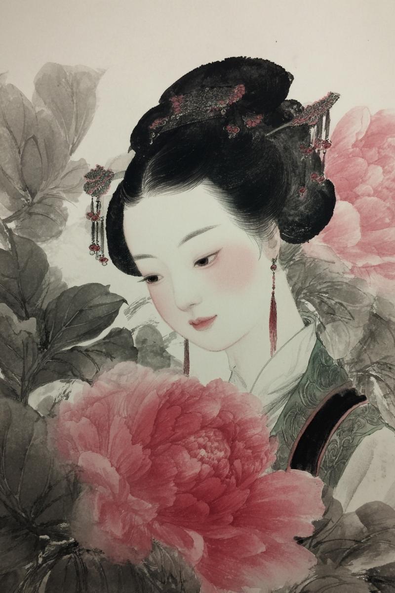 Chinese ancient beauty, Gongbi painting style, delicate ink lines, pastel colors
