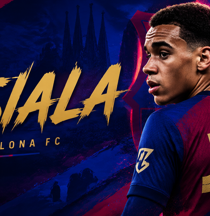 Make an art, a design of Musiala as a player for Barca, level advanced design, 7