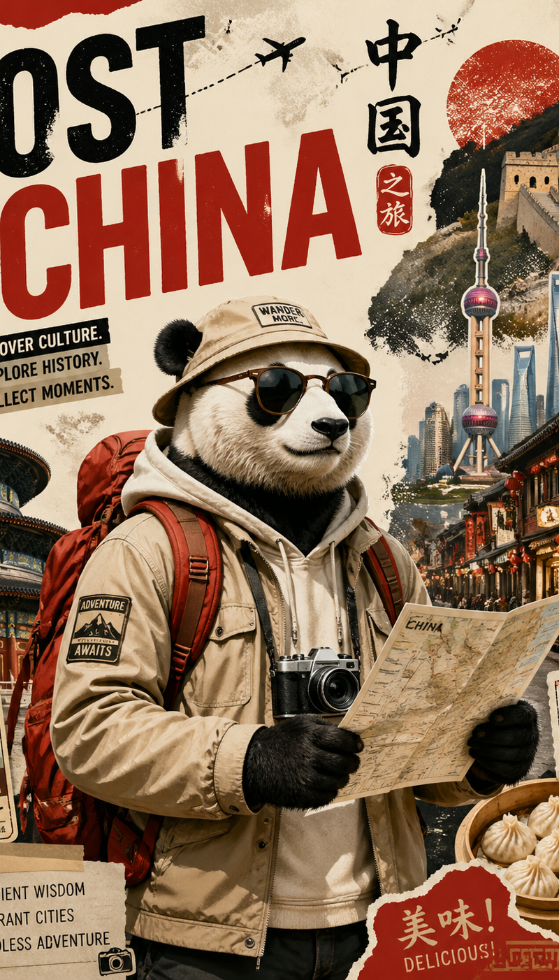 Create a stylized travel poster / graphic collage for China