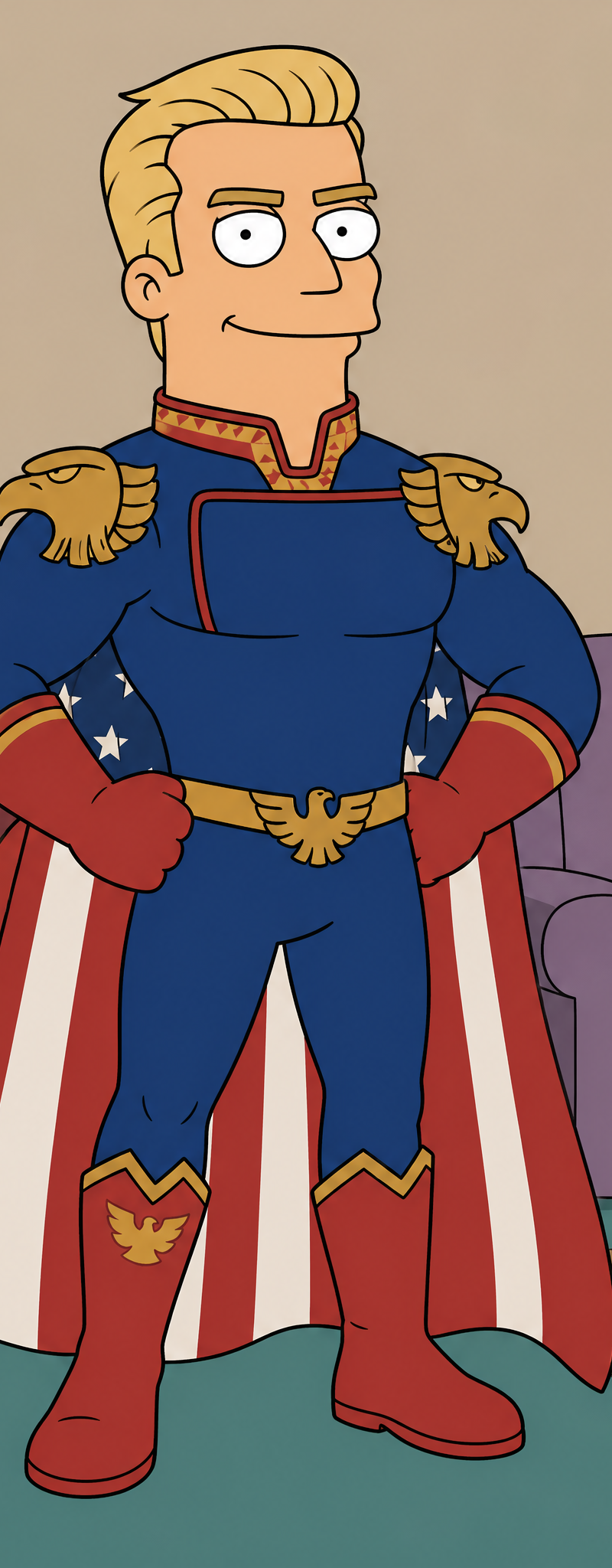 Core Concept: Redraw Homelander as a character from an American adult animated s