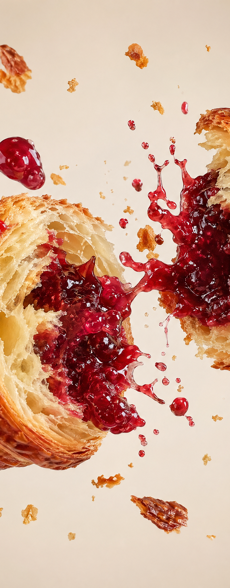 Exploding [food item] with [filling], broken into two pieces with [filling actio
