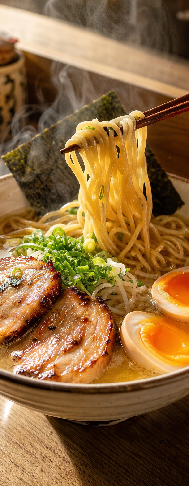 Create a hyper-realistic, ultra-detailed ramen hero scene designed to trigger hu