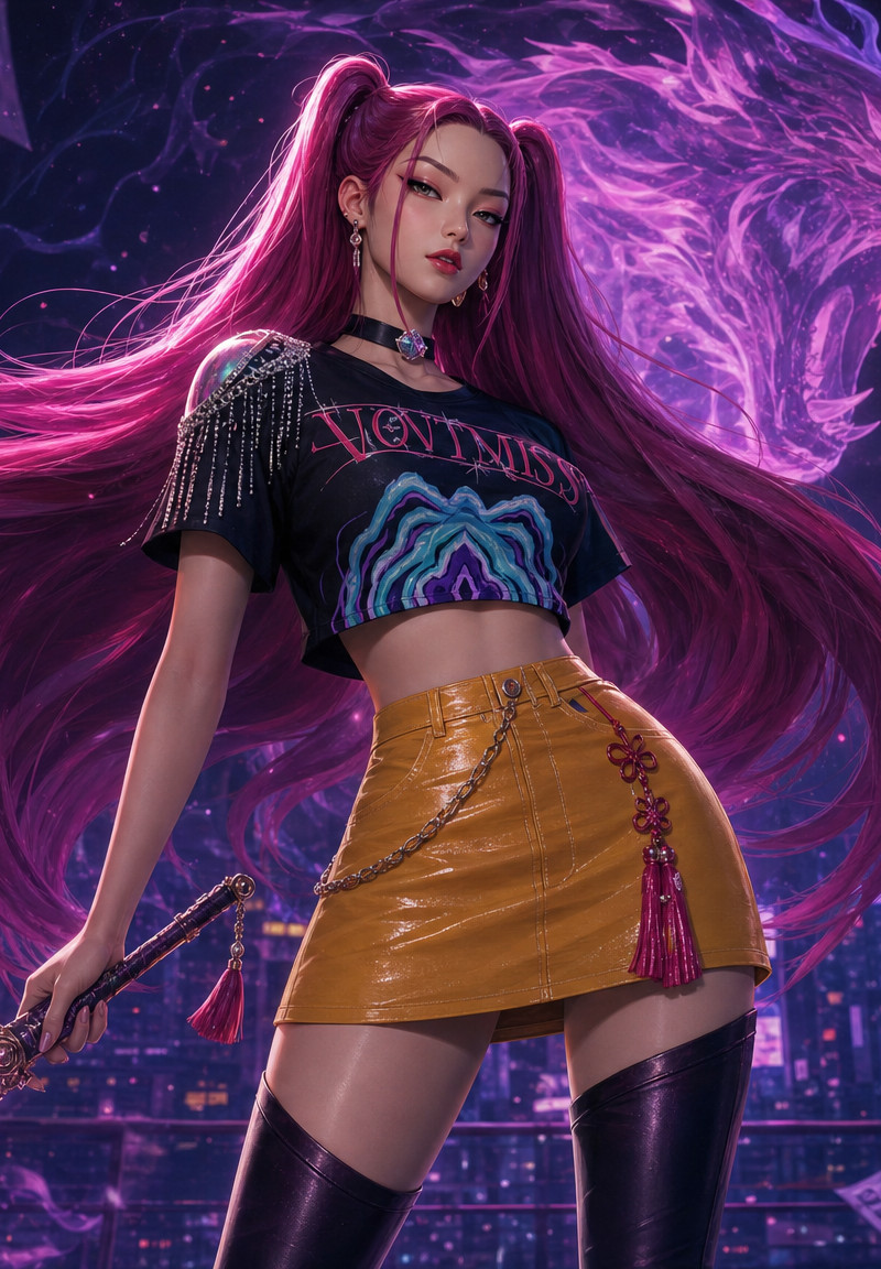 Create an artwork, a design of Mira from Kpop Demon Hunters, advanced design lev