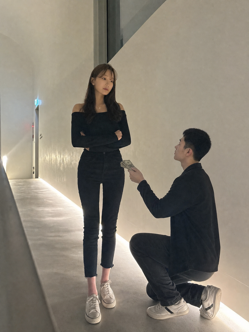 The concept is that the woman in the photo is a pin dome, and the man is pinsup,