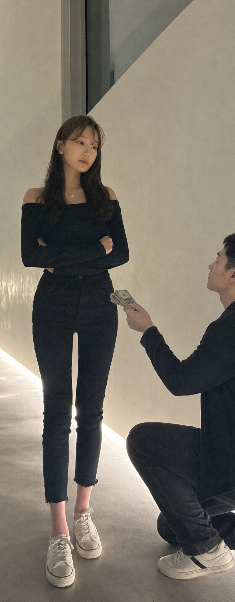 The concept is that the woman in the photo is a pin dome, and the man is pinsup,