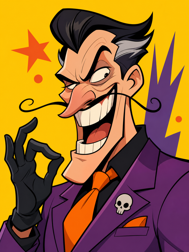 【角色 / 主题】，欧美动画讽刺风角色插画，American animated caricature × satirical cartoon。保留角色核心识别点