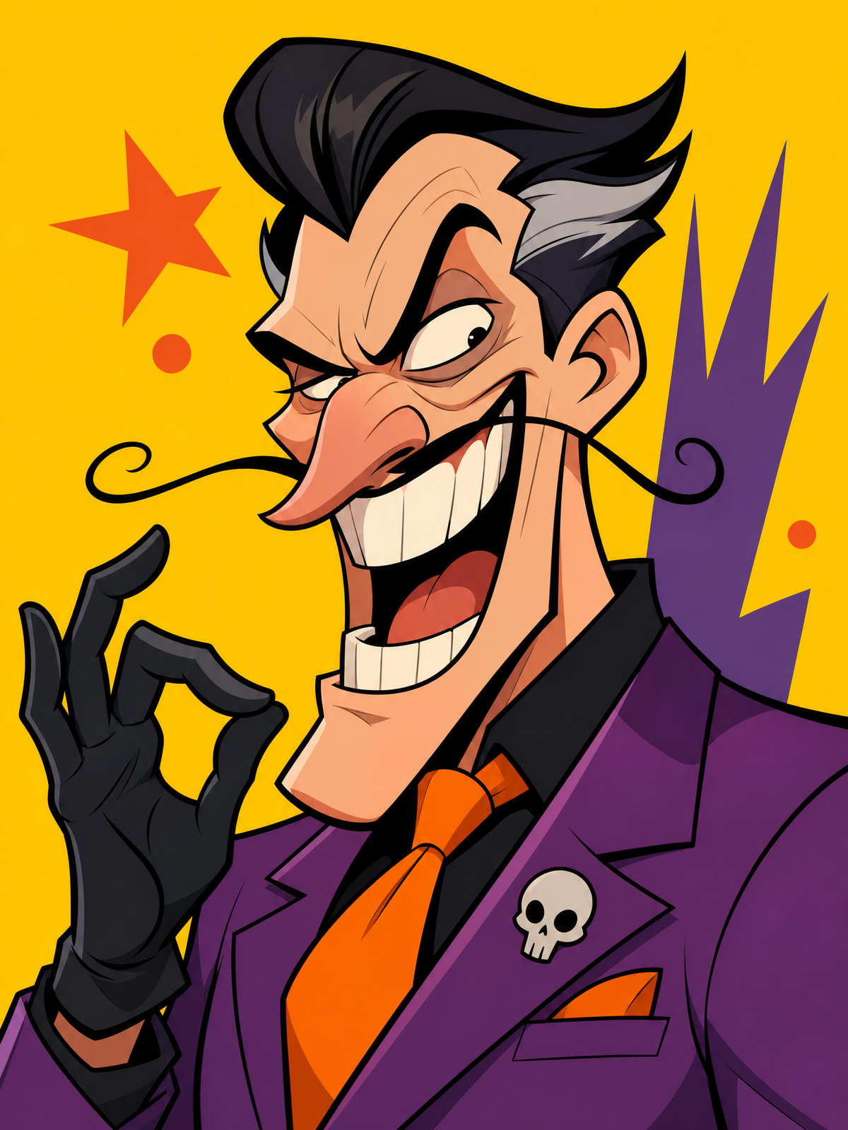 【角色 / 主题】，欧美动画讽刺风角色插画，American animated caricature × satirical cartoon。保留角色核心识别点