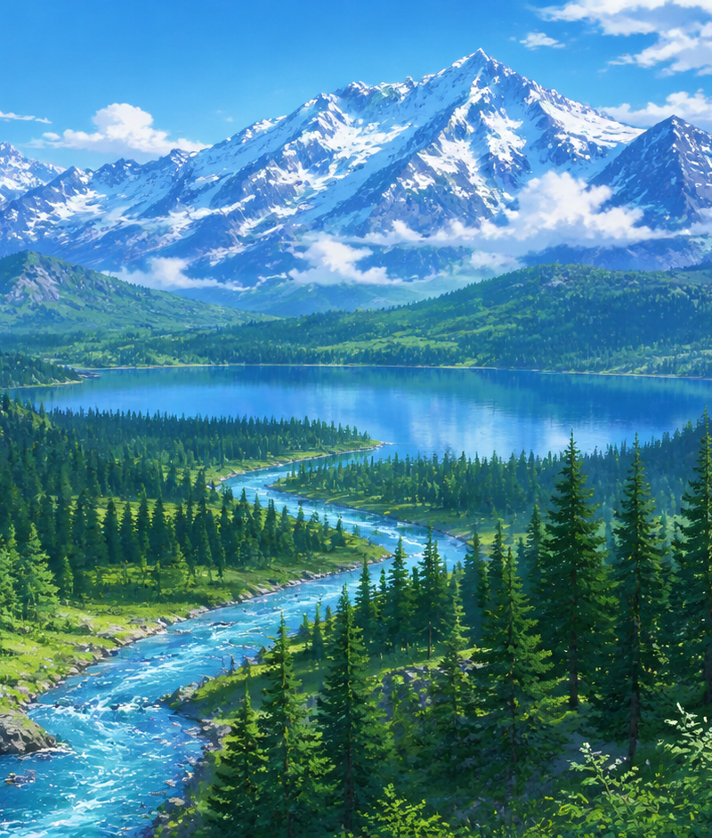 masterpiece, best quality, score_7, safe, anime, beautiful landscape, winding ri