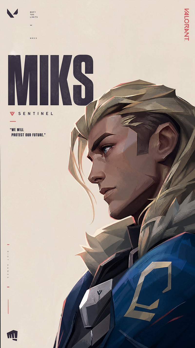 Miks from VALORANT, rendered in an American-style thick paint illustration