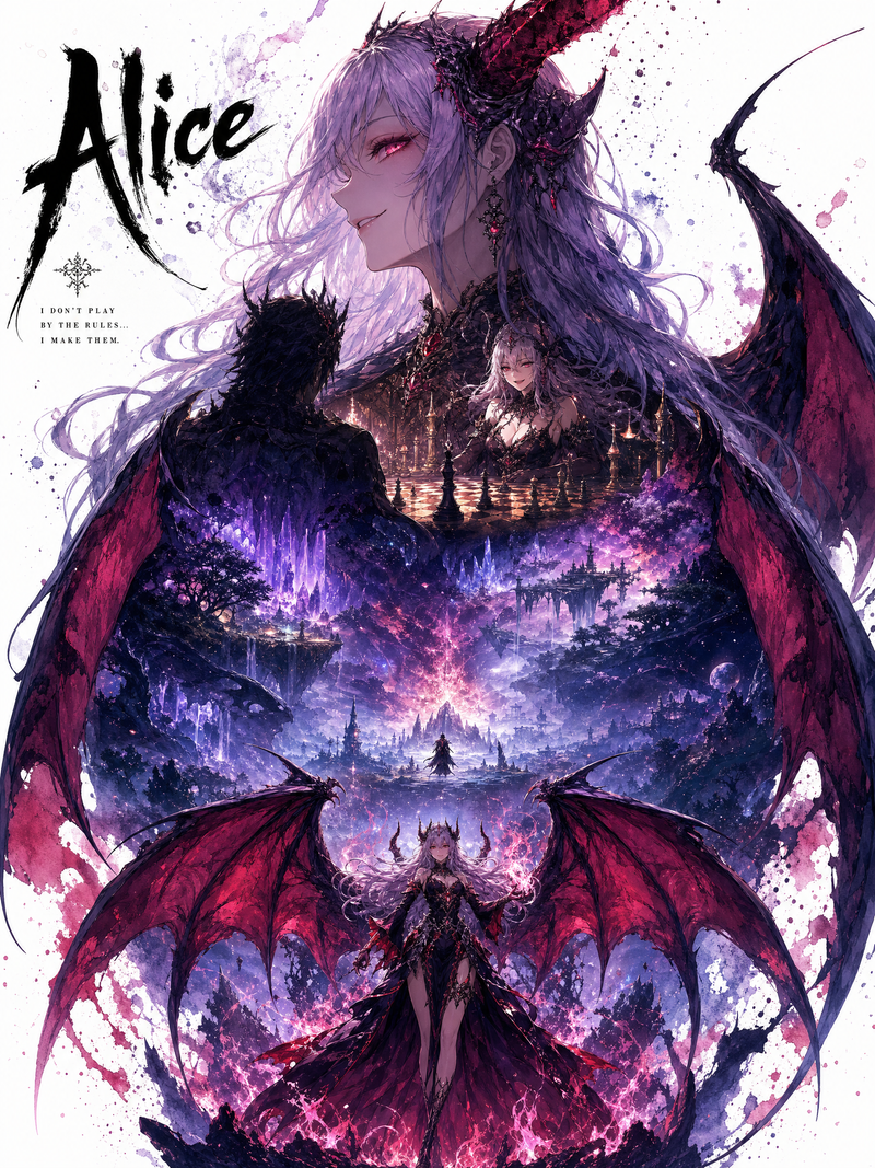 Masterpiece dark fantasy anime illustration poster, ultra-detailed watercolor in
