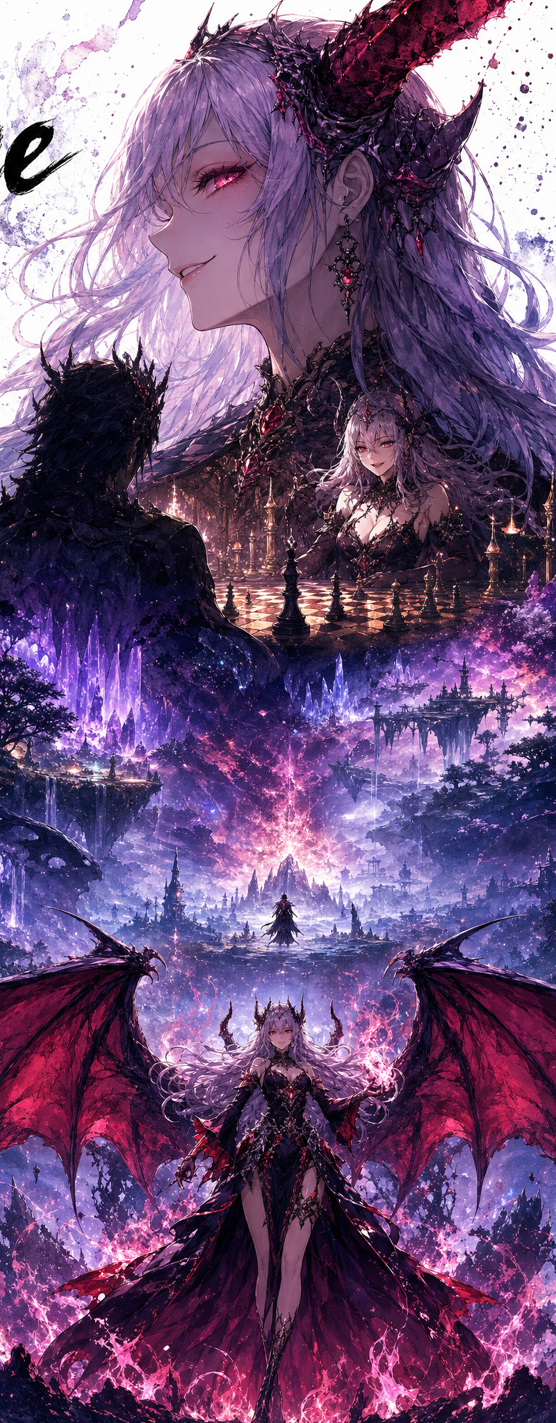 Masterpiece dark fantasy anime illustration poster, ultra-detailed watercolor in