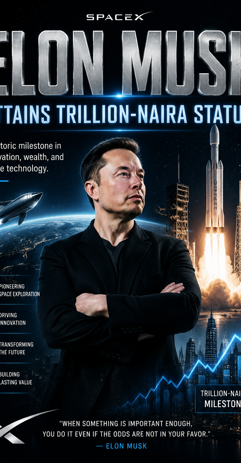 Create a bold, cinematic SpaceX achievement poster featuring Elon Musk as the ma