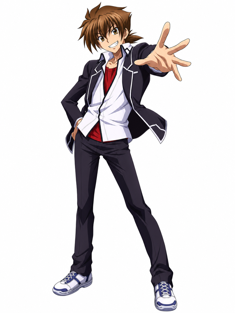 Issei Hyoudou standing tall and looking at the camera with a perverted grin