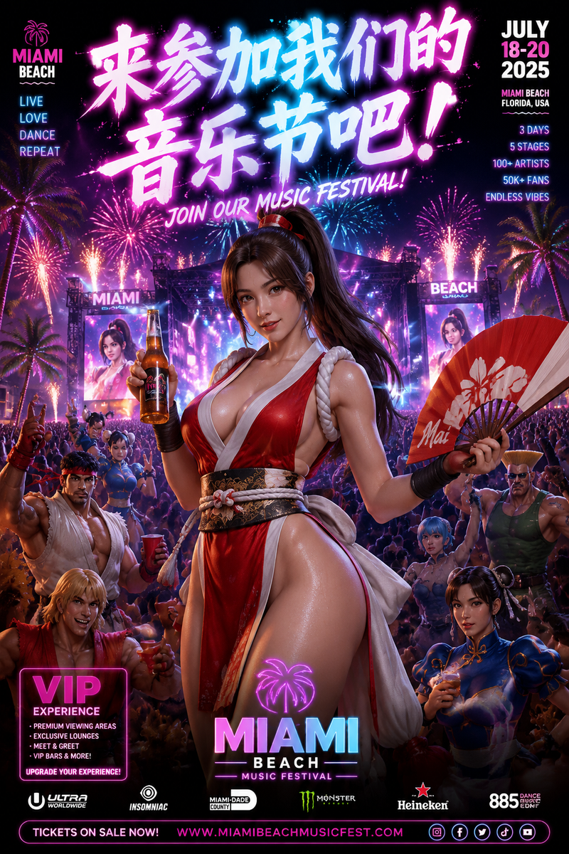 Create a high-energy, explosive music festival promotional poster with the big C