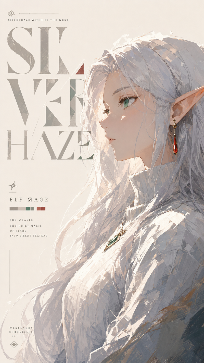 Frieren from Frieren, rendered in an Kubo tite-style thick paint illustration