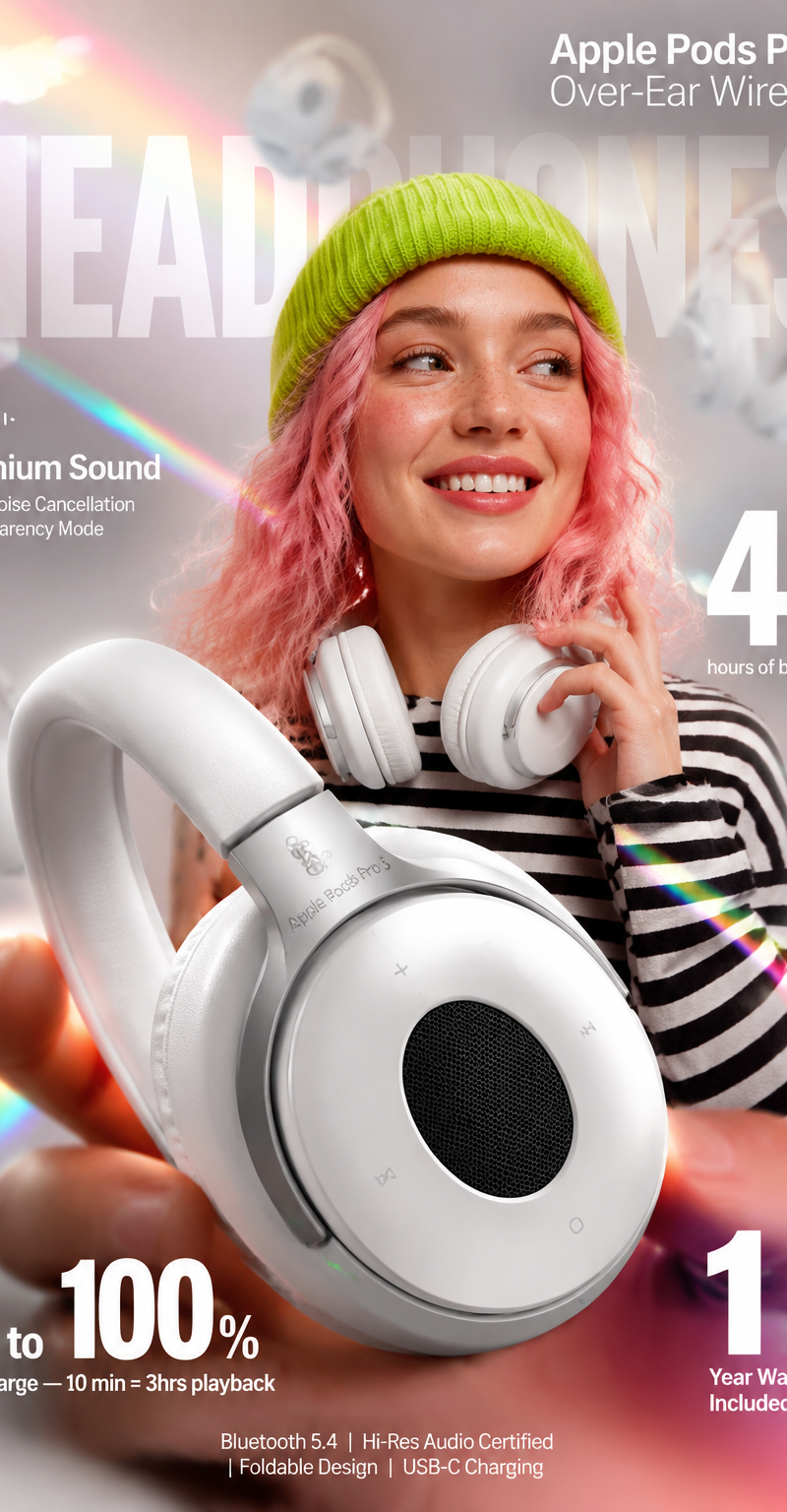 High-impact e-commerce infographic for "Apple Pods Pro 3" premium wireless over-