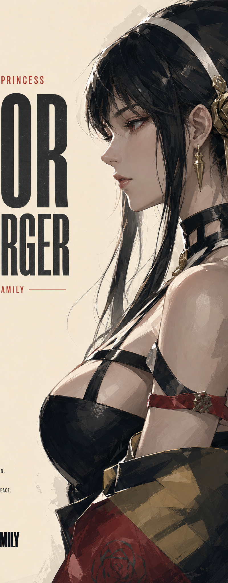 Yor from SpyxFamily, rendered in an Kubo tite-style thick paint illustration