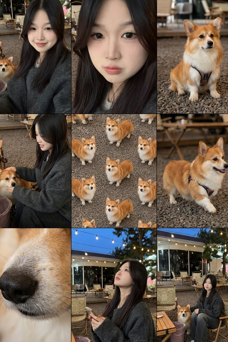 A clean 3×3 [ratio] storyboard grid with nine equal [ratio] sized panels on [4:5