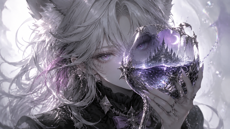 作为 @Image1=萨勒芬妮 绝对的主要参考资料。制作一幅 16：9 水平宽屏风格化插画，展示一张新的最终图像，基于 @Image1 背景简洁但带有梦幻效果，