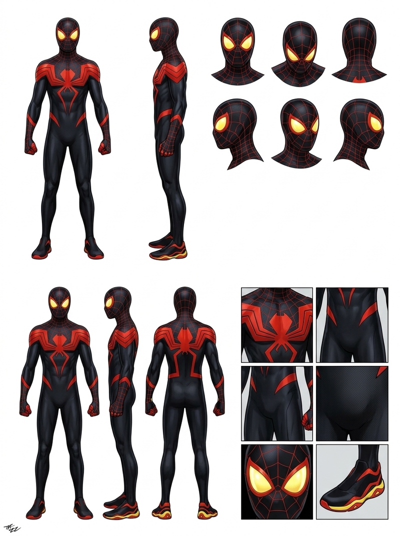 A high-definition, clean, minimalist character design board / character turnarou