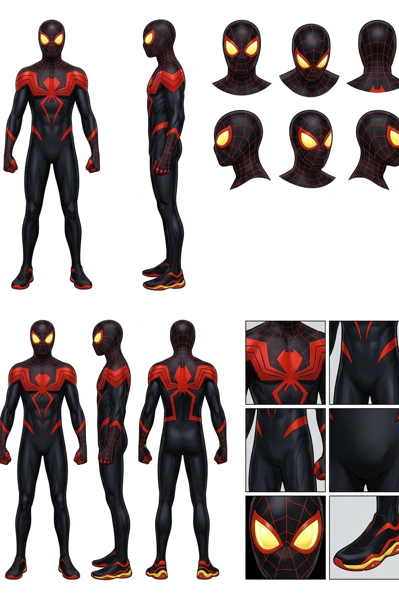 A high-definition, clean, minimalist character design board / character turnarou