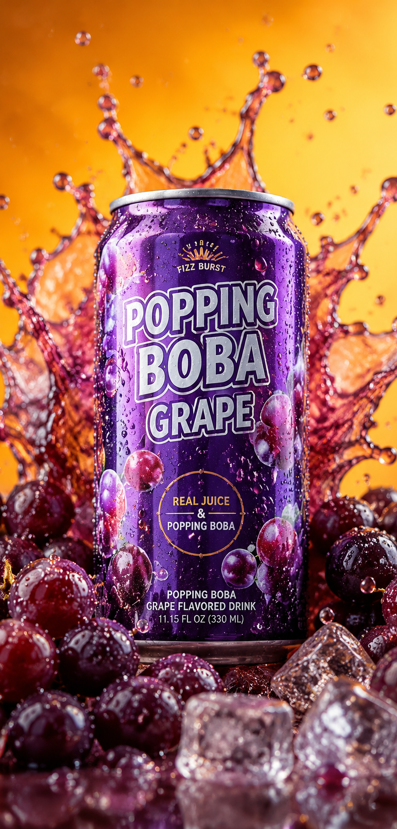{ "prompt": "Ultra realistic commercial beverage photography of a sleek purple a