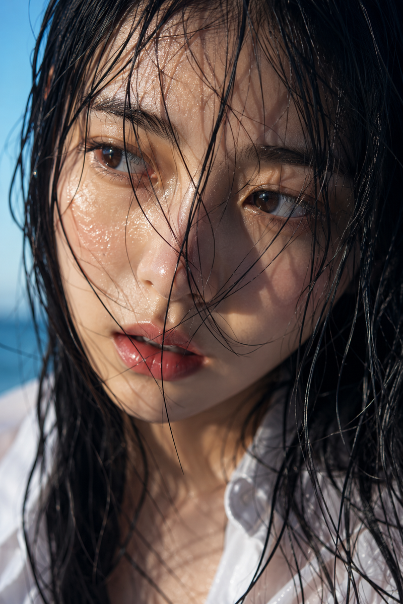 Extreme close-up cinematic photorealistic portrait of a beautiful young East Asi