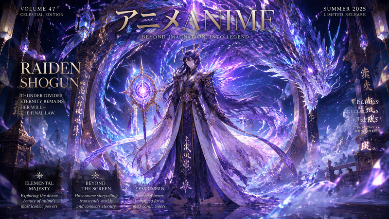 Ultra-detailed cinematic fantasy luxury fashion magazine cover for an Anime medi