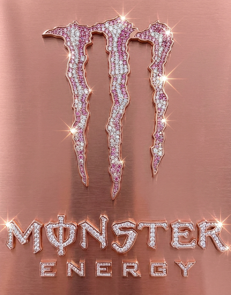 A glamorous Monster Energy logo featuring three jagged claw marks filled with sp