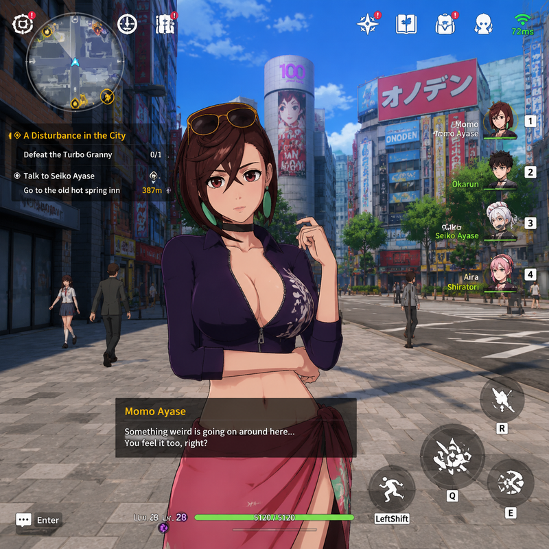 Please generate an actual screenshot of a fictional, modern city 3D anime-style 