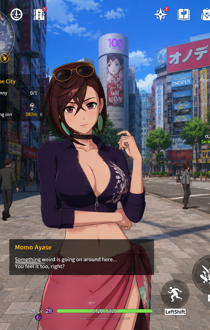 Please generate an actual screenshot of a fictional, modern city 3D anime-style