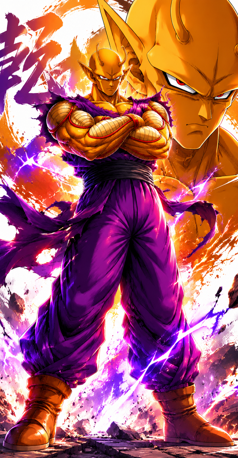 Create a premium collector-edition character poster of [Orange Piccolo] from [Dr