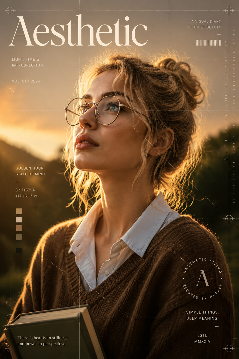 This is an aesthetic editorial-style outdoor portrait blending photography and g