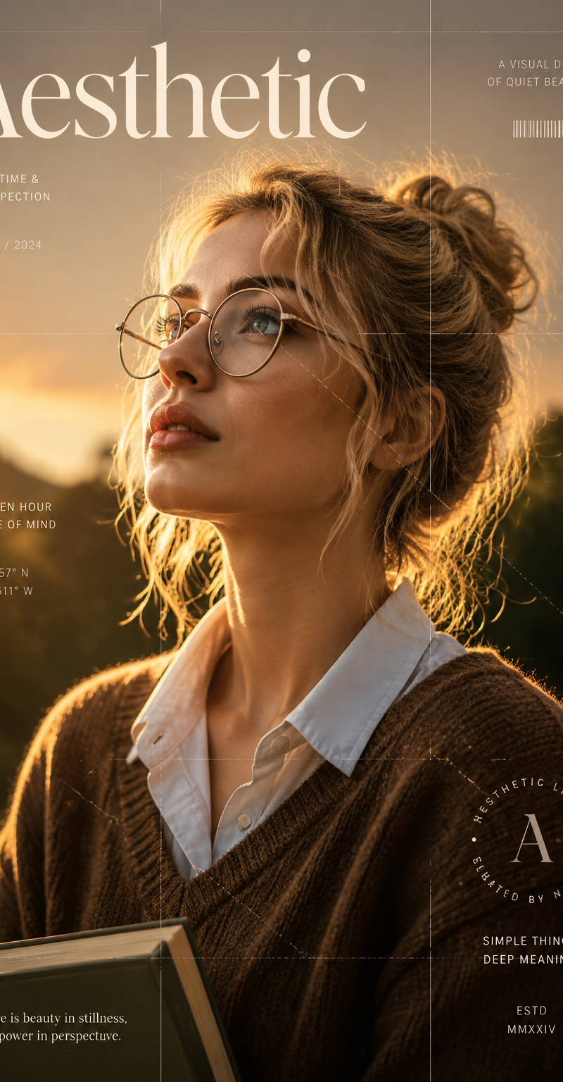 This is an aesthetic editorial-style outdoor portrait blending photography and g