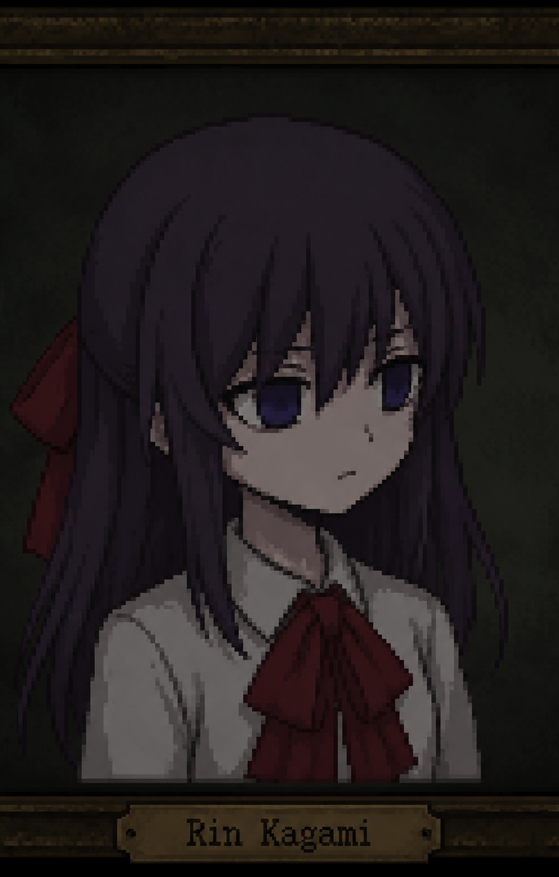 use the game "Ib" style to draw a Portrait of rin kagami