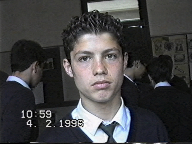 Image of Cristiano Ronaldo from a VHS camcorder recorder in a highschool in Feb 