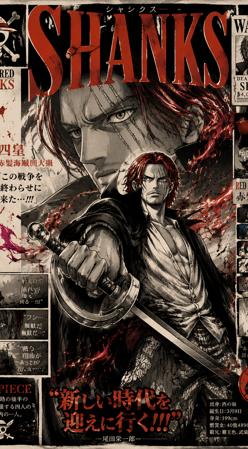 Epic anime character poster design inspired by classic manga cover layouts, feat