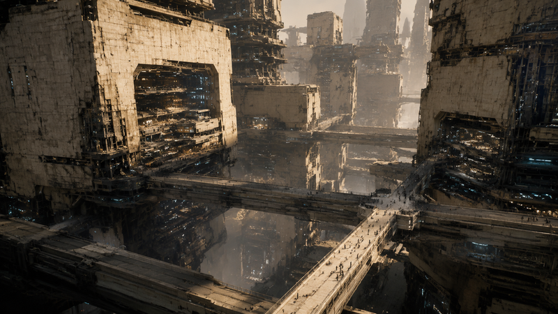 urban megastructure block-city system, massive stacked city volumes, dense layer