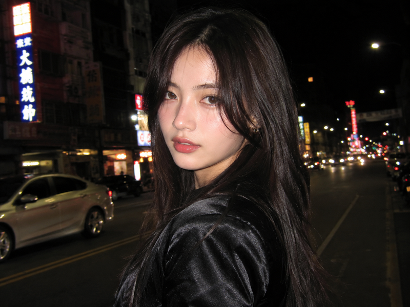 a cinematic night street portrait, y2k aesthetic, an extremely beautiful young w