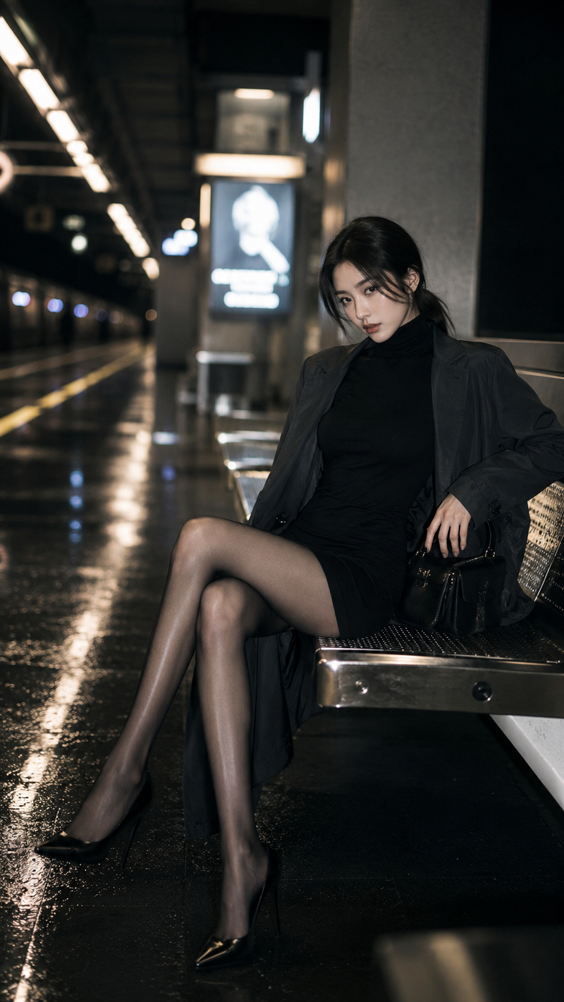 黑珍珠墨金 CCD 闪光灯滤镜，low saturation black pearl dark gold CCD flash，深炭灰暗部，低调暗金灯带反光，柔和